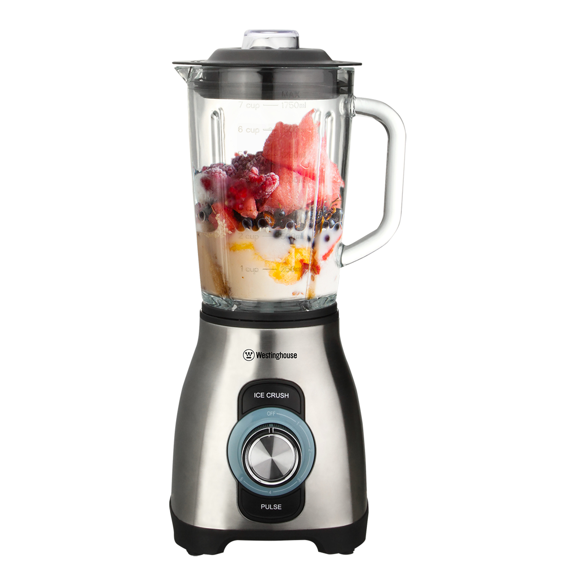 Westinghouse licuadora 800W vidrio 1.7L 5 veloc inox WKBESA1703